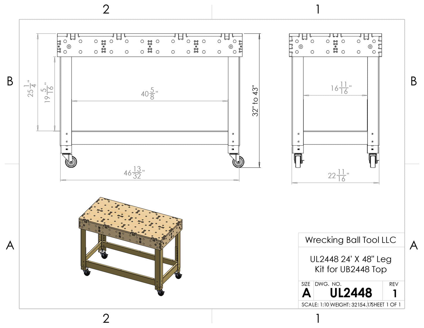 UL2448 24"X48" Leg Kit for 2'X4' Bench Top