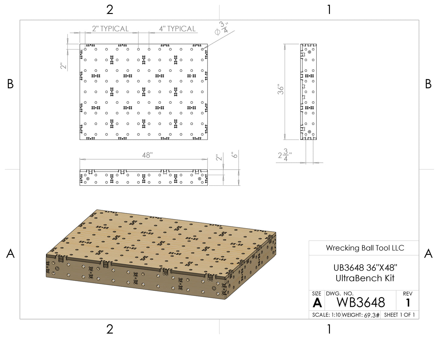 UB3648 36"X48" UltraBench Modular Workbench Kit